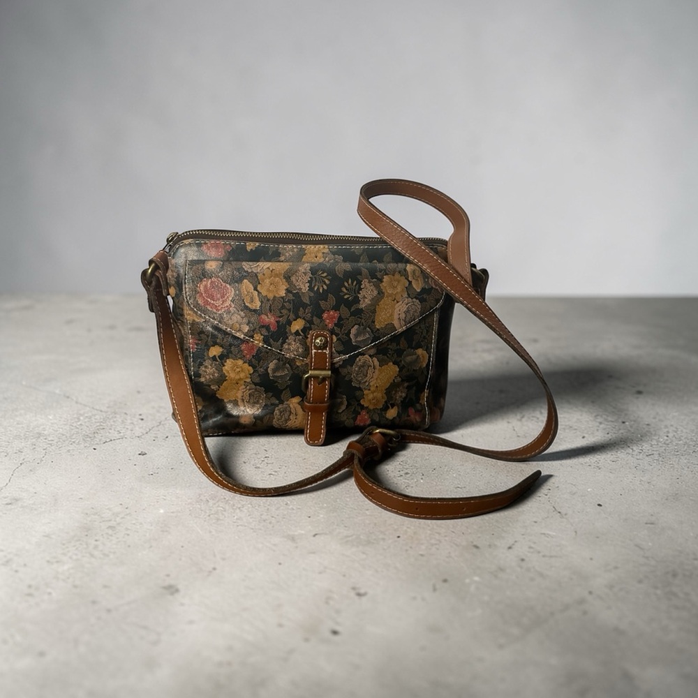 Patricia Nash Avellino Floral Leather Crossbody Bag Denim Fields Vintage Style